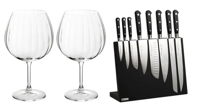 Step-up your kitchen game with these chef knives, and enjoy a gin in these beautiful glasses while you cook!