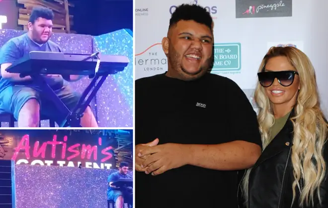 Katie Price cheers on son Harvey as he plays the keyboard on stage at Autism's Got Talent.