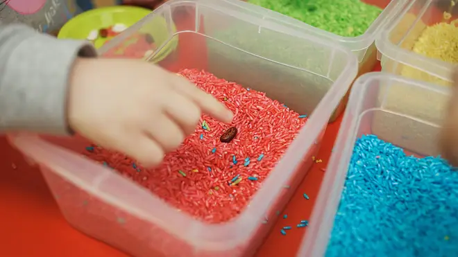 Creating colourful rice is a simple and cost-effective way to introduce your children to sensory play