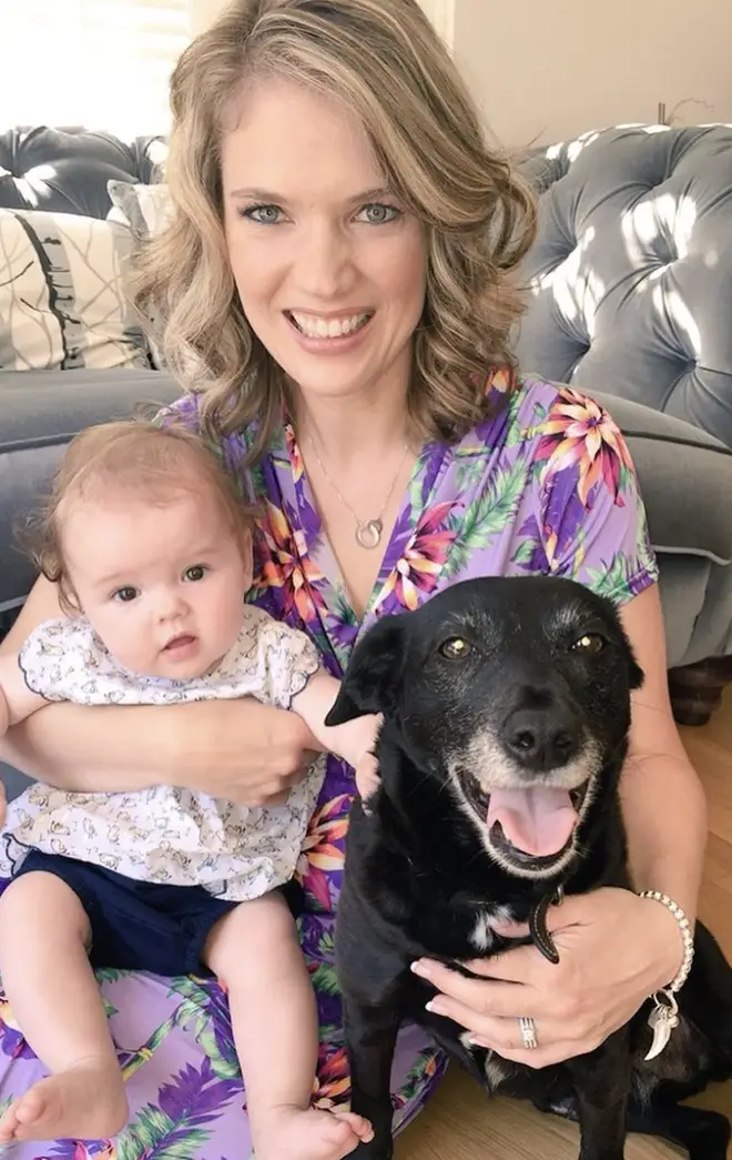 Charlotte Hawkins with her daughter Ella Rose and dog Bailey