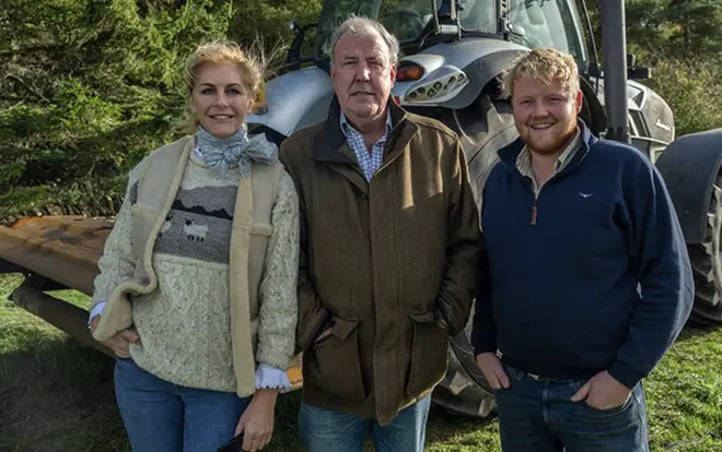 Lisa Hogan, Jeremy Clarkson and Kaleb Cooper all work on the farm