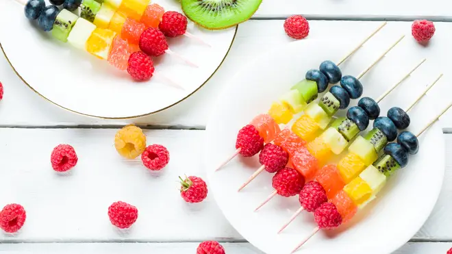Get your kids working with shapes and colours by building these fruit wands