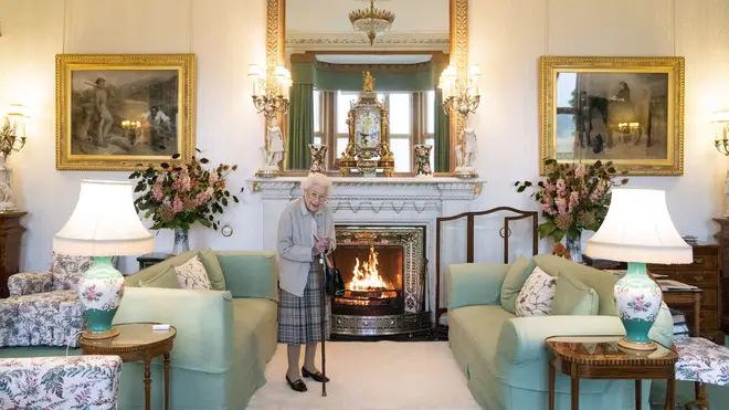 Queen Elizabeth II stands in the drawing room of Balmoral Castle two days before her death