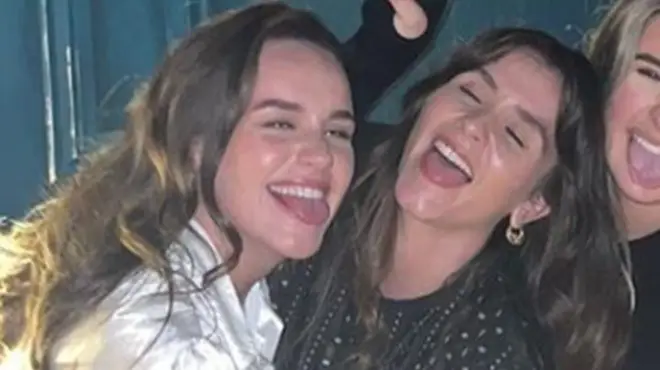 Brooke Vincent and Ellie Leach pulling funny poses at a family party