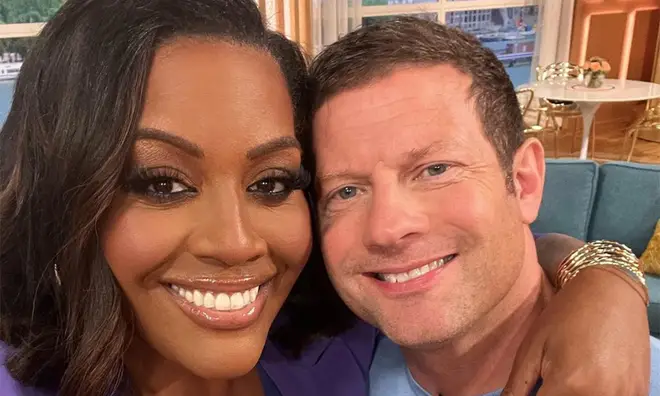 Alison Hammond cuddling Dermot O'Leary on set of This Morning