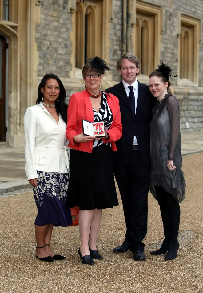 Prue Leith (2nd-L), with daughter Li-Da Kruger (L), her son Danny Kruger and his wife Emma, pictured in 2010