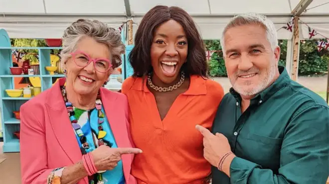 AJ Odudu on Celebrity Bake Off with Prue Leith and Paul Hollywood