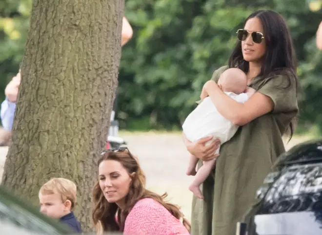 Meghan opted for a Khaki dress at the polo match