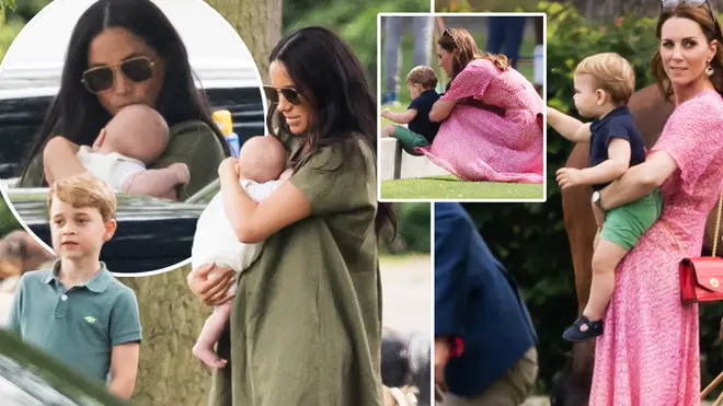 Meghan Markle kisses baby Archie on the head as they watch Prince Harry play polo