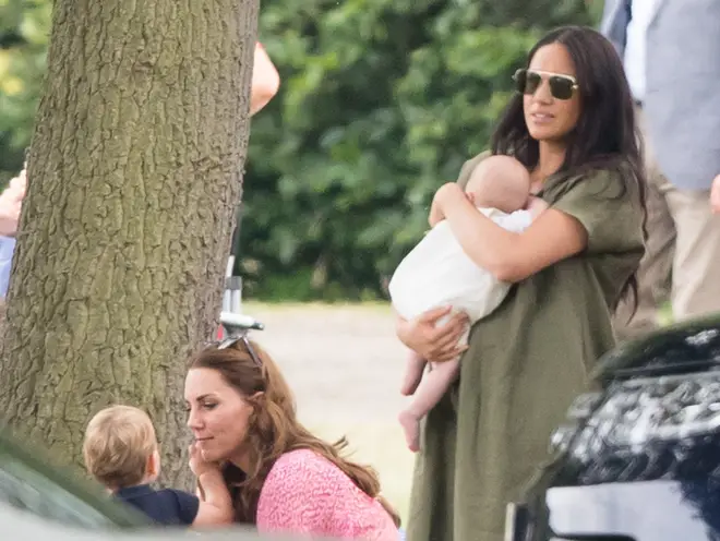 Meghan Markle wore a khaki dress and large sunglasses as she watch Prince Harry play polo