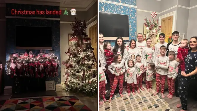 Mum-of-22 Sue Radford shows off her Christmas decorations- but fans spot problem with stocking wall