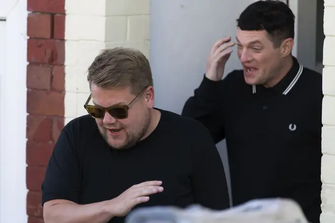 James Corden and Mat Horne laughed and joked as the comedy duo reunited for filming in Wales.