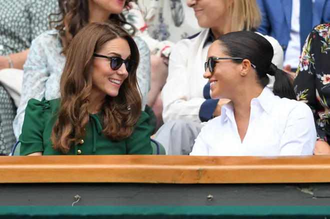 Kate Middleton and Meghan Markle put on a friendly display at the Wimbledon Ladies' Final.