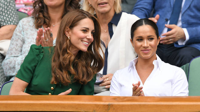 The Duchesses have been plagued by rumours of a royal feud for months, but seem to be enjoying each other's company at Centre Court.