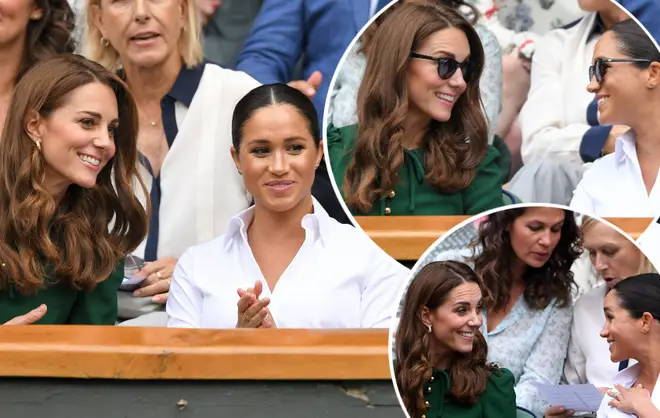 Kate Middleton and Meghan Markle put on a friendly display at the women's final at Wimbeldon.