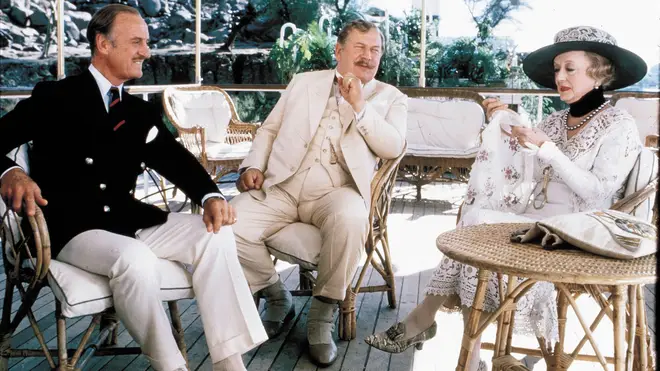 Death on the Nile includes an all-star cast. Pictured: David Niven, Peter Ustinov and Bette Davis