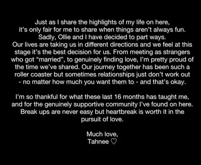 Tahnee Cook posted a moving message on Instagram