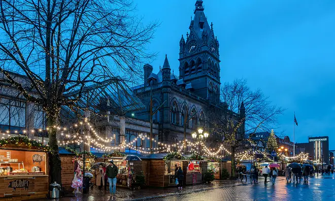 Dark and wet Christmas market