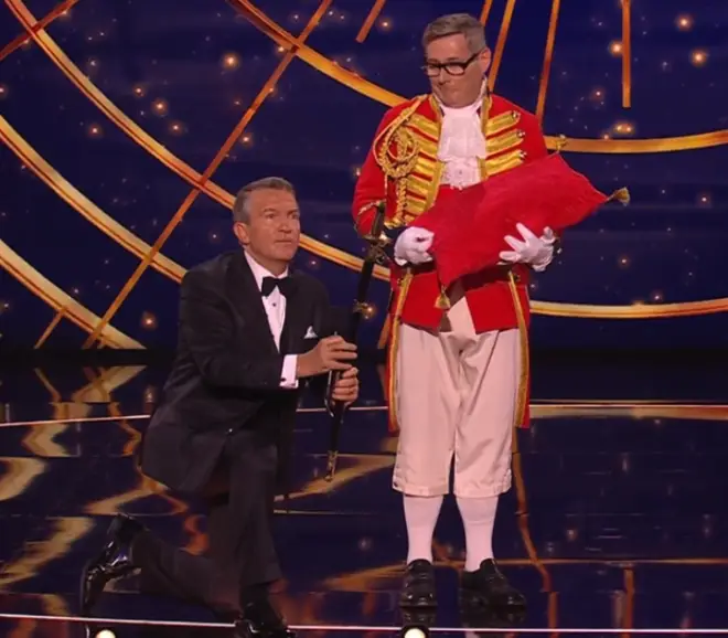 Bradley Walsh knelt down as he begged the Prince and Princess of Wales to give him a knighthood