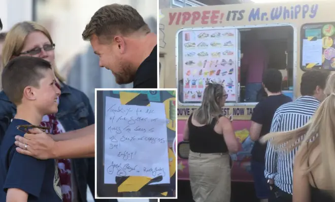 Stars James Corden and Ruth Jones left a signed note thanking Barry fans for their support.