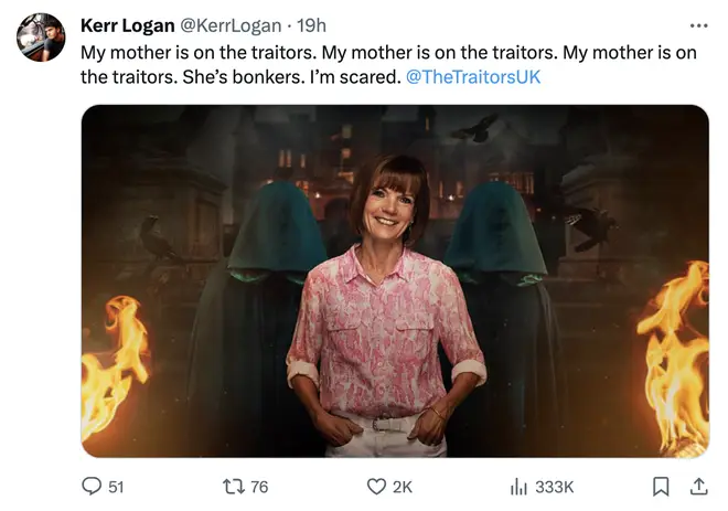 Kerr Logan took to X (formerly Twitter) to share his shock that his mum Diane was going to be on The Traitors
