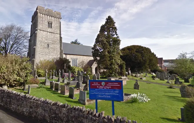 Baby Neil's christening took place at St Peter's Church in Peterston-super-Ely, Wales.