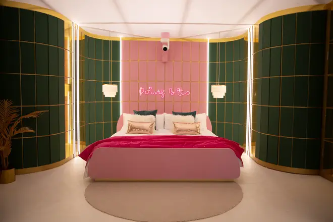 The Hideaway on Love Island All Stars features green and pink finishings