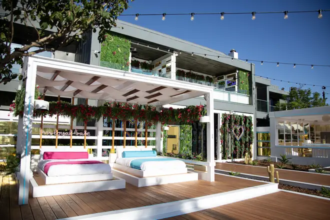 The outdoor section Love Island Villa features day beds