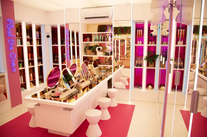The Love Island All Stars make-up room features a pink theme