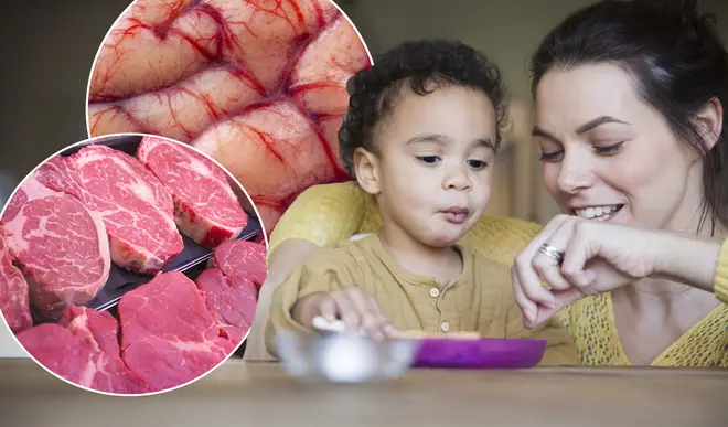 A mum feeds her son raw meat and offal