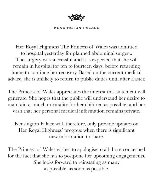 Kensington Palace have released a statment
