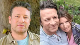 Jamie Oliver smiles with his wife Jools Oliver
