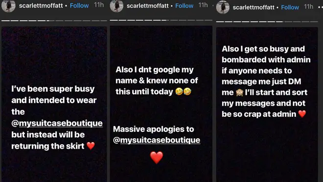 Scarlett Moffatt posted this explanation on her Instagram stories