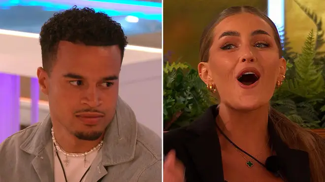 Love Island All Star's Toby and Georgia with shocked faces in the villa