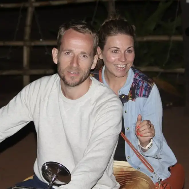 Jonnie Irwin pictured with his wife Jessica Holmes on a motorbike