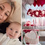 Stacey Solomon with her daughter Belle and birthday decorations