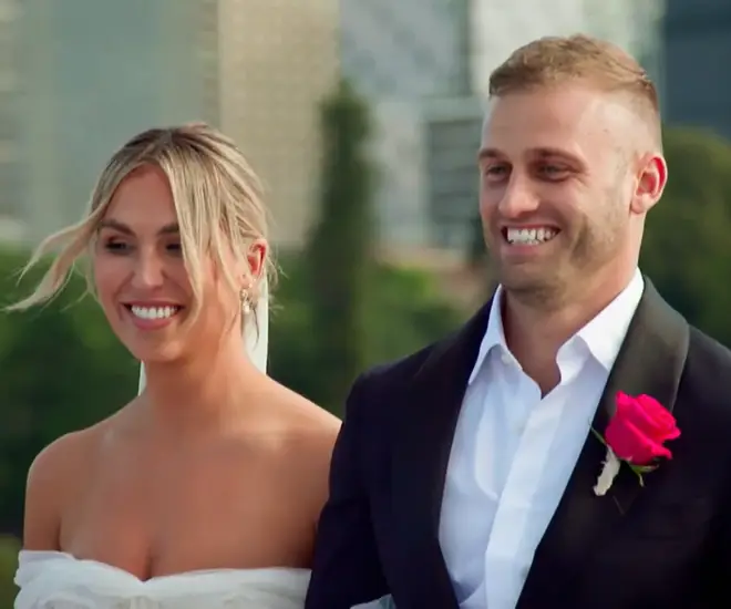 Tim Calwell and Sara Mesa smile on Married At First Sight Australia