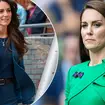 Kate Middleton looking glum while wearing a green suit