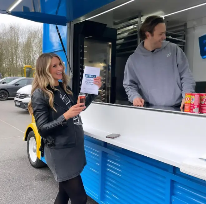 Olly Murs was inside the Greggs van serving food to his wife Amelia Murs