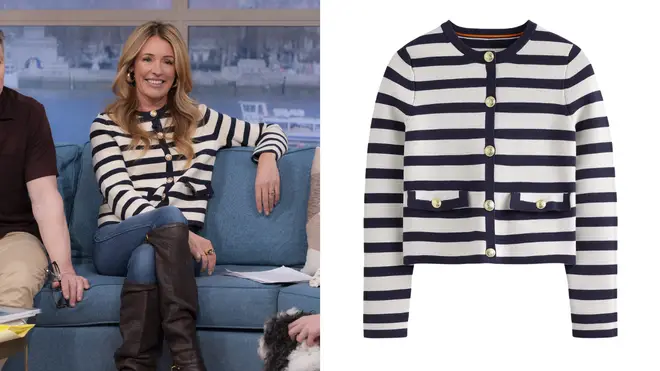 Cat Deeley looked chic in this Boden cardigan which she teamed with blue jeans and black boots