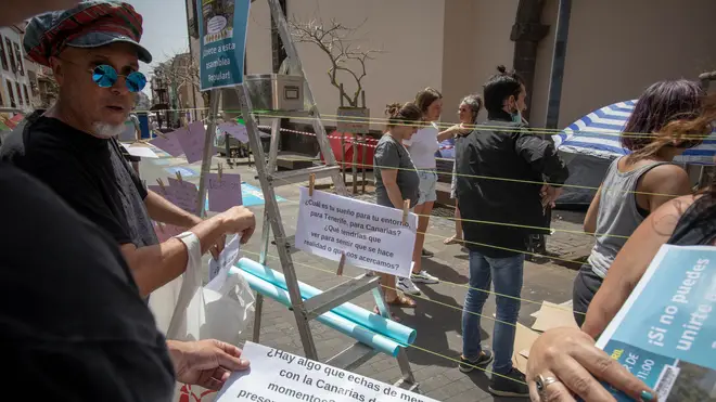 Members of the Canarias Se Agota recently protested the construction of a hotel in Tenerife