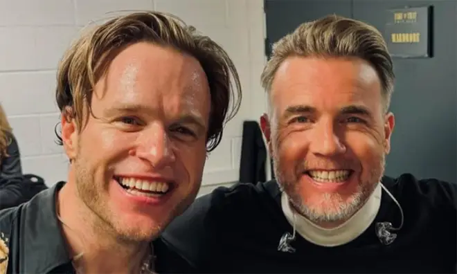 Gary Barlow and Olly Murs backstage while on tour
