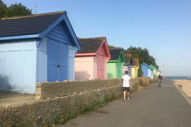 The coastal walk features several works of art, and cute wooden chalets
