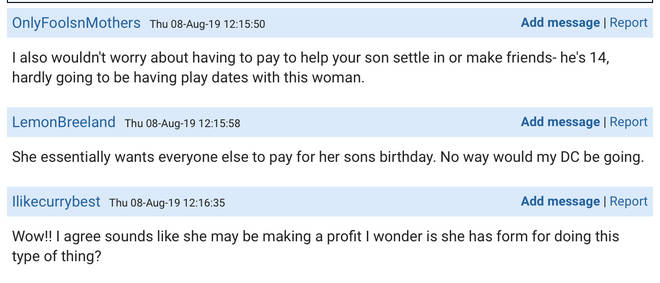The other users had a range of opinions on the greedy parent's request