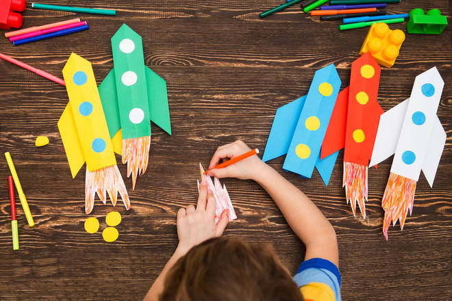 Encourage kids to make some space-themed craft to make their sci-fi den even more realistic