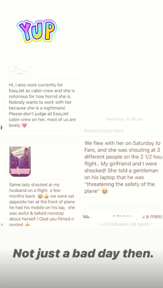 Luisa shared people's messages about the air hostess