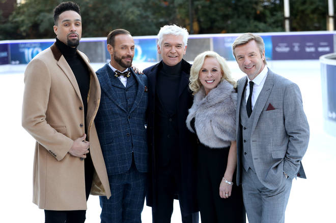 Jason pictured with the 2019 Dancing on Ice panel