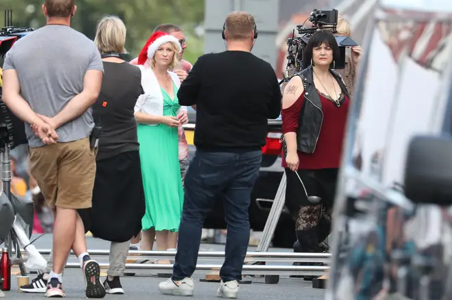 Ruth as Nessa and Joanna Page as Stacey spotted in Barry, South Wales filming the Christmas Reunion