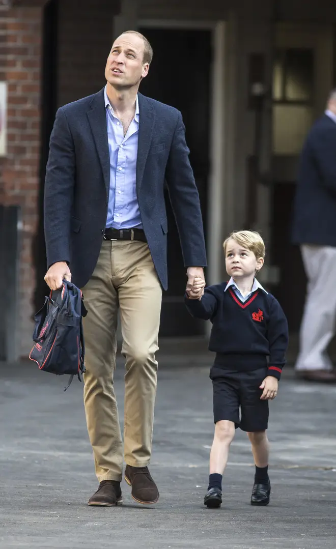 Prince William accompanied his eldest on his first day, while Kate was too sick to attend