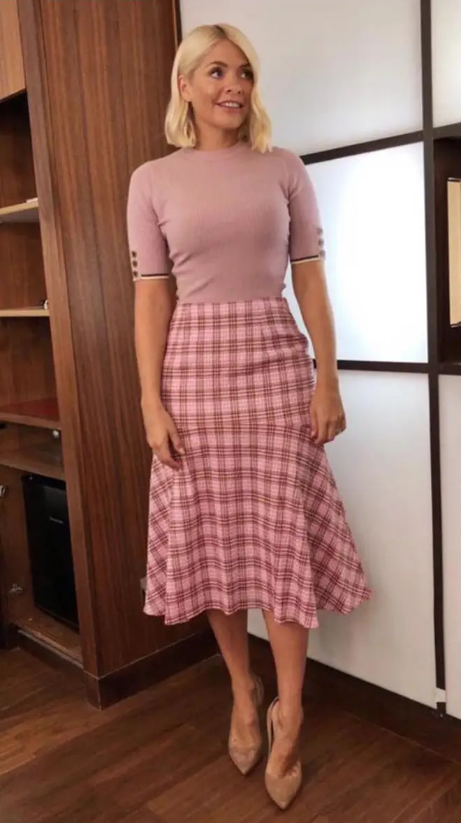 Holly wore a Ted Baker top and Whistles skirt